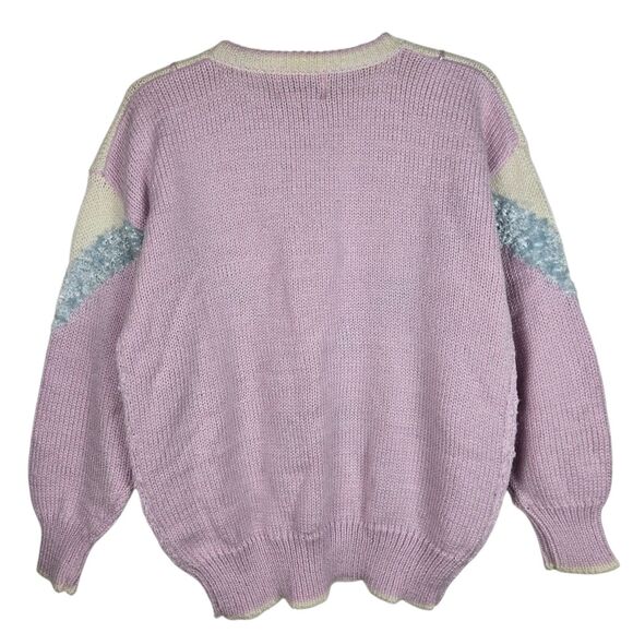Vtg Jaclyn Smith Sweater Sz M Pastel Lavender Sequins Beaded Embroidered Rope - Picture 2 of 6